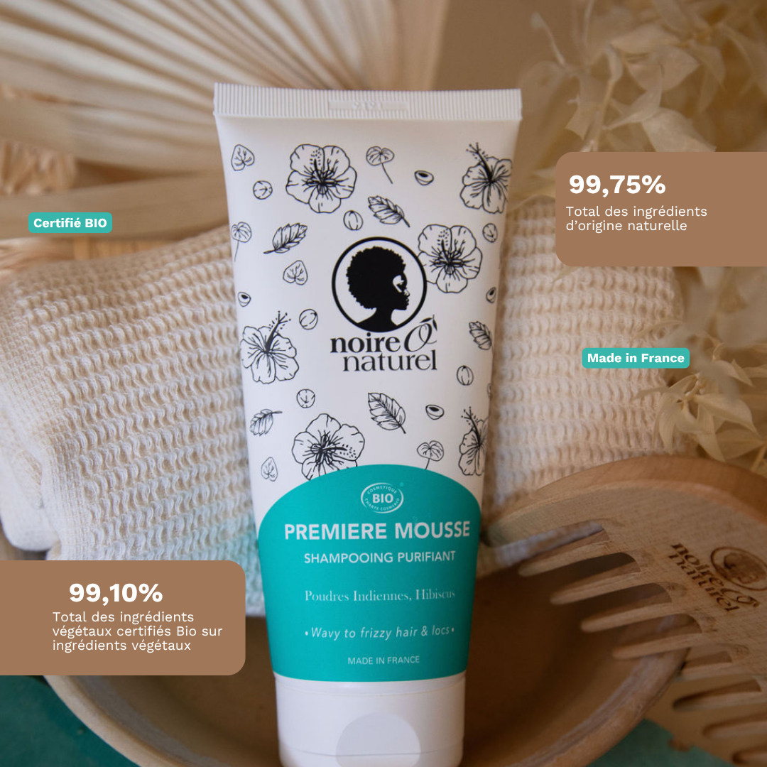 PREMIÈRE MOUSSE — Shampooing purifiant Bio aux poudres indiennes et hibiscus - cheveux crépus, bouclés